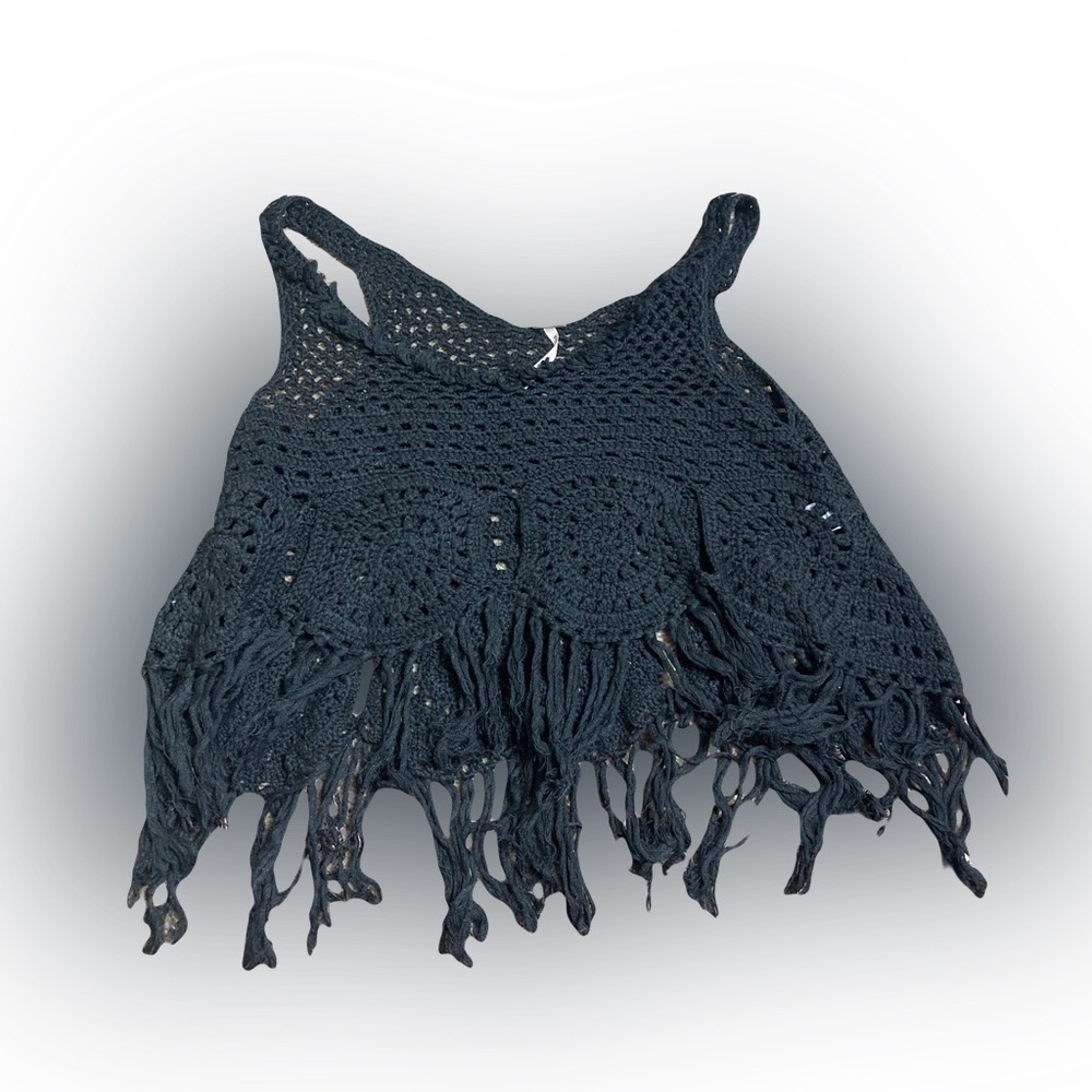 Poof! Black Crochet Crop Tank Medium